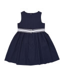 Sleeveless Smocked Poplin Dress, Blue, Size 2-6X
