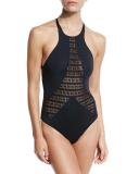 Rayna Mesh-Paneled Maillot, Black