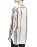 Stola Striped Button-Front Blouse, White Pattern