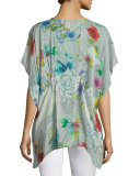 Floral-Print Tie-Neck Poncho 