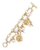Urchin Simulated Pearl Charm Bracelet, Golden