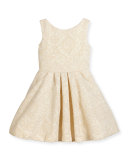 Sleeveless Metallic Jacquard Dress, Gold, Size 7-16