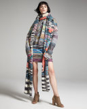Long Multipattern Runway Scarf, Black/White/Multicolor