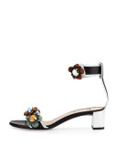 Flowerland Colorblock Leather Sandal, Black/Optic White