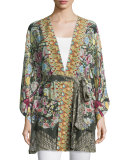 Embellished Belted Cardigan, Black/Multi
