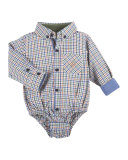 Long-Sleeve Poplin Plaid Shirtzie, Orange/Multicolor, Size 3-24 Months