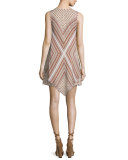 Sleeveless Mitered Multipattern Dress, Cream/Multicolor