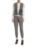 Carly Cropped Shearling Vest, Granite