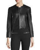 Astor Leather Zip-Front Jacket, Black