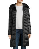 Emma Hooded Down Chevron Coat, Ebony