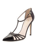 Carrie Leather T-Strap Pump, Black