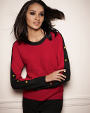 Colorblock Button-Sleeve Sweater