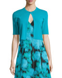 Half-Sleeve Cropped Cardigan, Teal