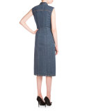 Sleeveless Snap-Front Denim Midi Dress, Natural Blue Vintage