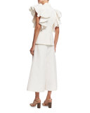 Ruffled Sleeveless Jacket, Ivory