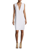 Prudence Plunging-V Shift Dress, Bright White