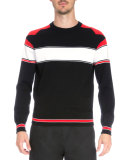 Intarsia Colorblock Long-Sleeve Sweater, Black/Red