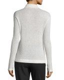 Ribbed Wool-Blend Turtleneck Top, Chalk