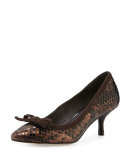 Ginni Bow Python-Print Pump, Bronze/Dark Brown