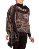 Rabbit-Trim Paisley Cashmere Stole