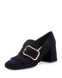 Suede Buckle Kiltie Loafer, Blue (Bleu)