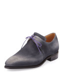 Arca Suede Derby Shoe with Flint Patina & Purple Piping, Grey