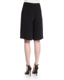 Mid-Rise Flat-Front Culottes, Black