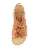 Elda Suede Lace-Up Flat Sandal, Macaroon
