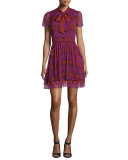Marisa Printed Silk Tie-Neck Dress, Parry Petite Amethyst