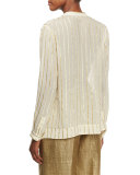 Striped Asymmetric-Hem Blouse, Ivory/Gold