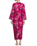 Floral-Print Crepe de Chine Lounge Caftan, Berry
