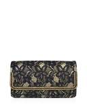 Lenox Lace Crystal-Trim Clutch Bag, Black/Gold