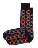 Bow Tie Graphic-Print Socks, Navy/Orange/Fuchsia