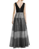 Sleeveless Striped Full-Skirt Gown 