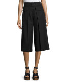 Belted High-Waist Cropped Pants, Black