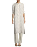 Auden Cardinal-Striped Stretch-Linen Tunic, Multi