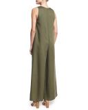 Sleeveless Twill Bandeau Jumpsuit, Olive