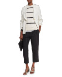 Monili-Stripe Single-Pleat Cropped Pants, Black/Gray