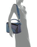 Puzzle Colorblock Leather Satchel Bag, Navy/Black