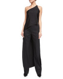 One-Shoulder Tail-Back Top, Black