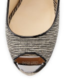 Prova Striped Slingback Wedge Sandal, Beige/Black