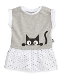Cap-Sleeve Jersey & Poplin Mixed-Media Dress, Gray, Size 3-18 Months