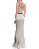 Beaded Liquid Crepe Gown, Medium Silver