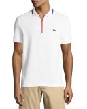 Quarter-Zip Polo Shirt, White/Red