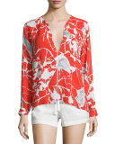 Pilar Split-Neck Printed Top, Multi Colors