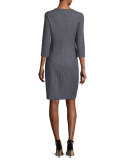 3/4-Sleeve Jewel-Neck Sheath Dress, Navy/Gray