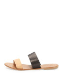 Sable Banded Flat Sandal, Gunmetal/Natural