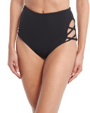 Crisscross High-Waist Swim Bottom, Black