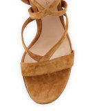 Janis High Suede Lace-Up 105mm Sandal, Almond
