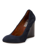 Suede Ballerina Wedge Pump, Blue
